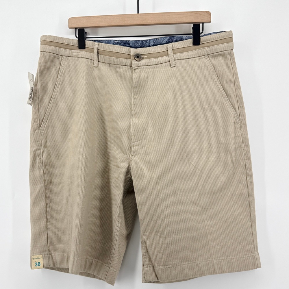 NEW Caribbean Mens 38X10 Khaki Shorts Flat Front Casual Golf Stretch‎ Blend NWT
